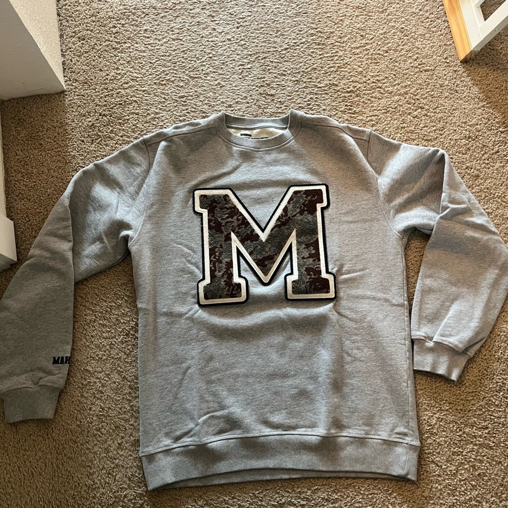 Maharishi Gray Crewneck Sweater with Camouflage 'M' Patch